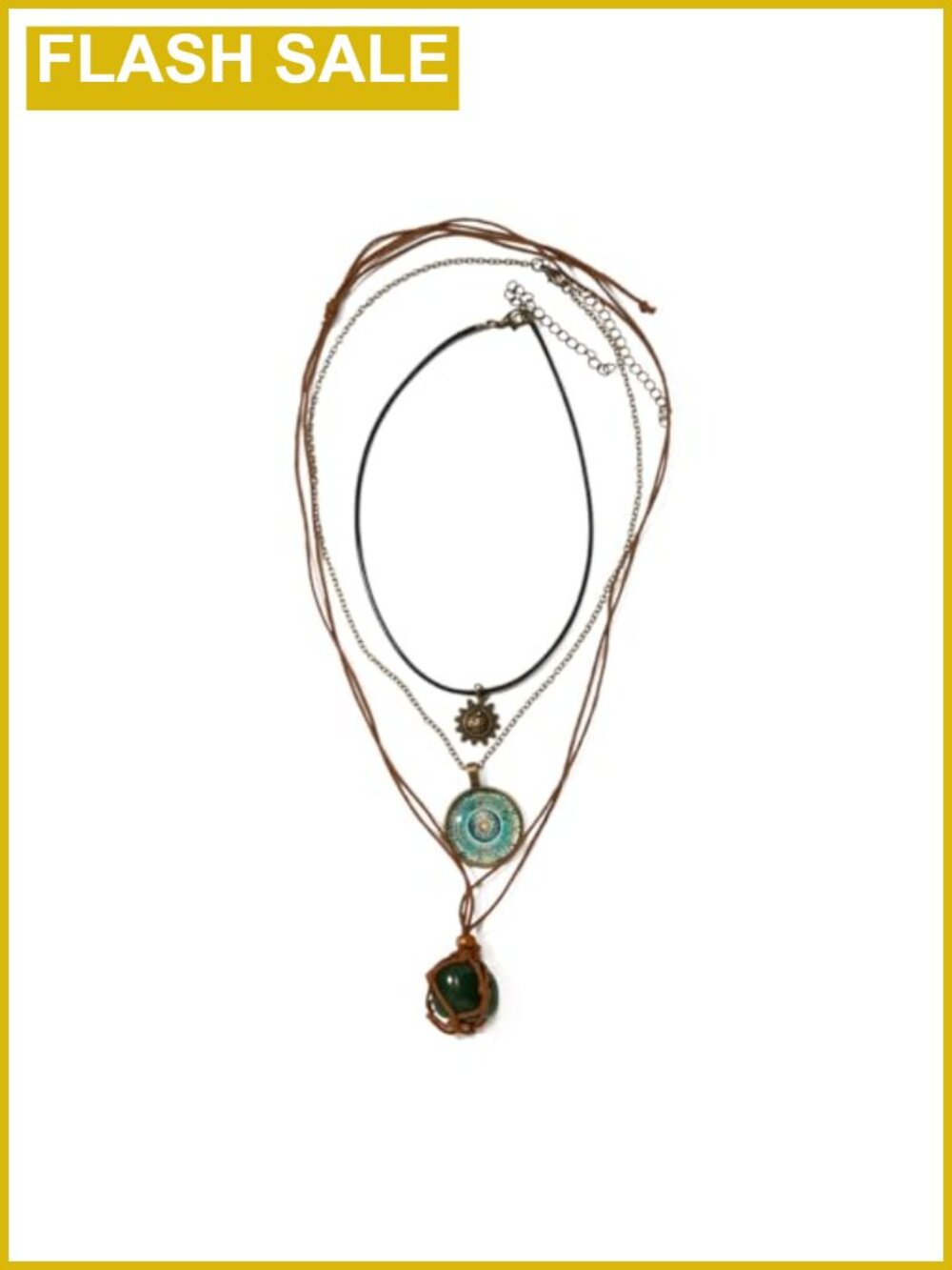 Boho 3-Piece Layered Necklace Set with Crystal Stone Pendant Choker